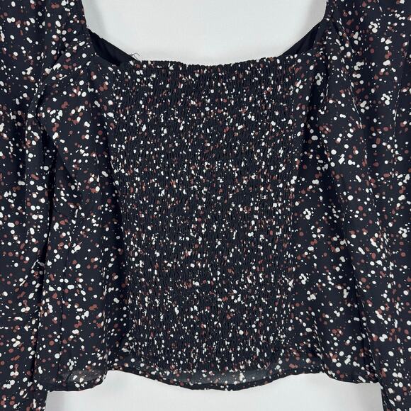 Abercrombie & Fitch Womens Dotted Tie Front Smocked Top Medium Black - Picture 10 of 14